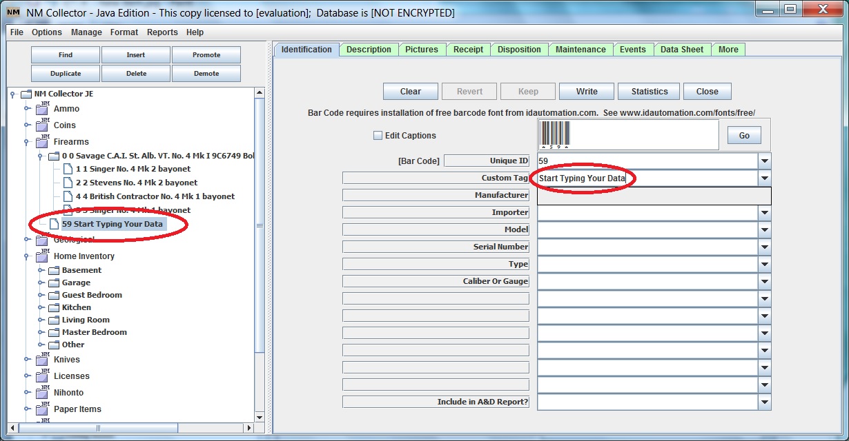 Enter Data start typing