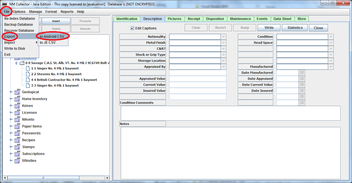 export sample NM Collector Software Data