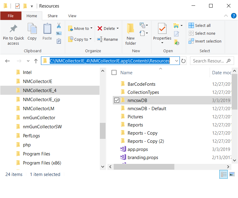 new nmcswDB folder location