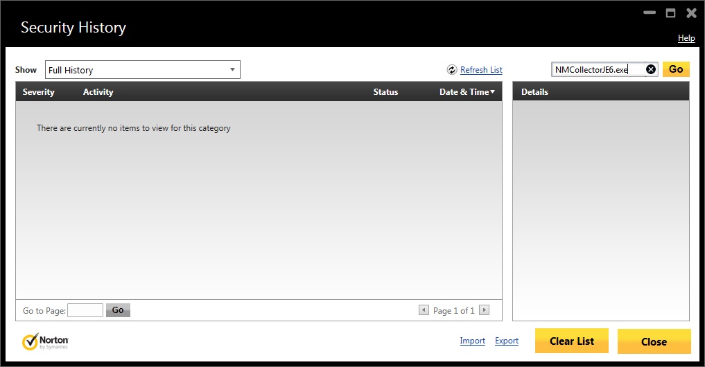 Norton Firewall Find NM Collector Activity