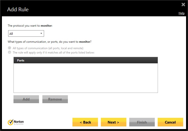 Norton Firewall Select All Ports
