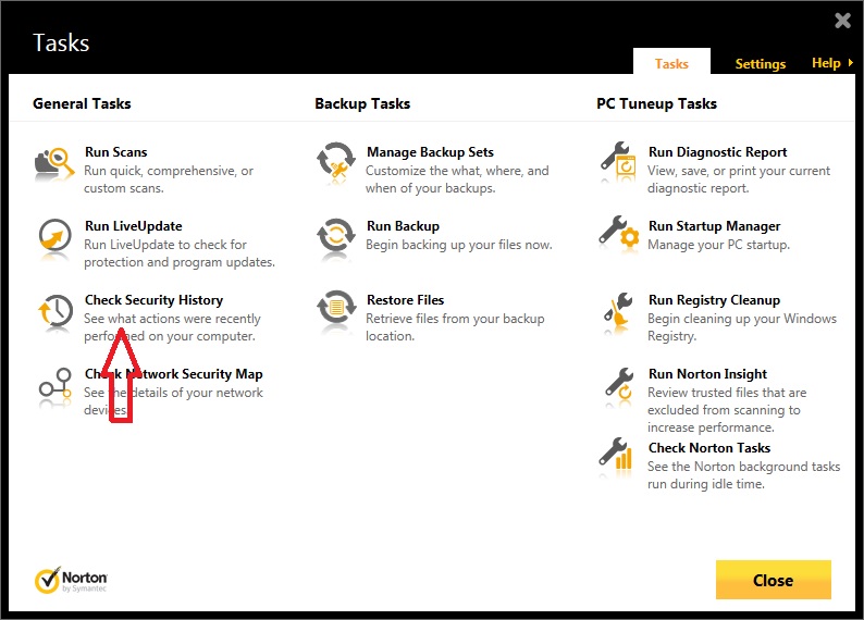 Norton Firewall History Link