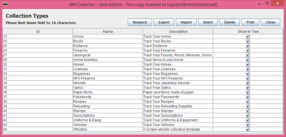 Manage Collections Screen Capture